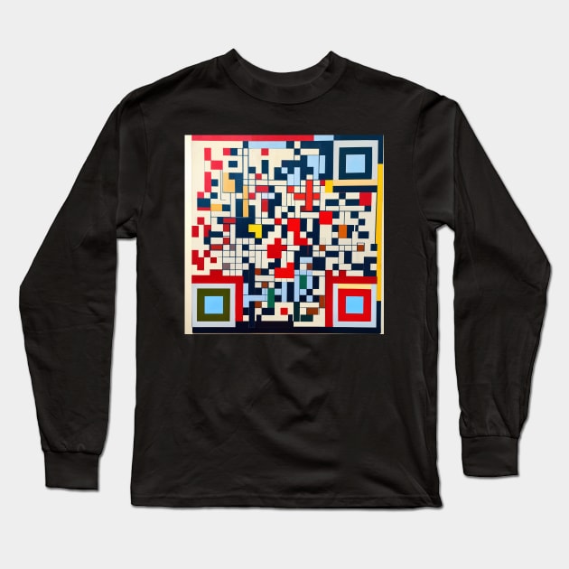 RickRoll QR Code Piet Mondrian Style Painting Long Sleeve T-Shirt by ravel.live